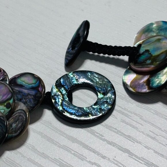 Abalone Shell Disc Bib Necklace Iridescent Statement Collar - Picture 3 of 13